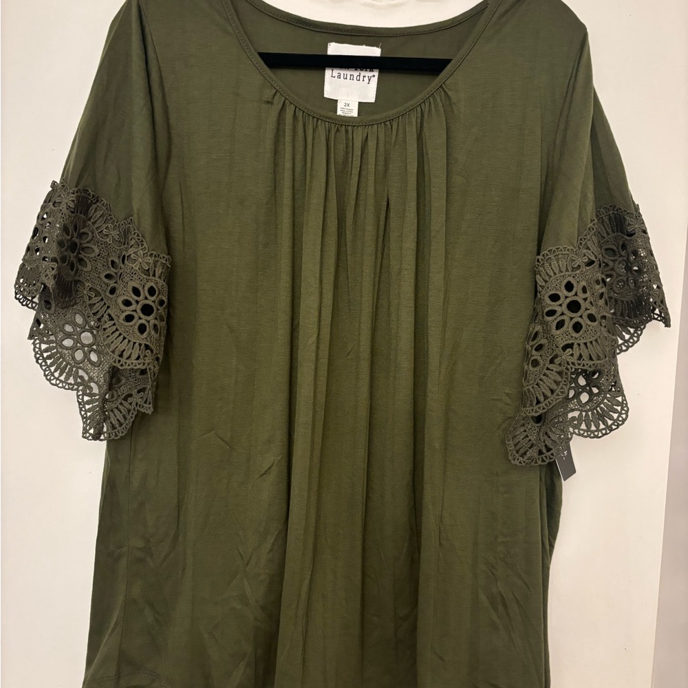 Olive Green Top with Lace Sleeves